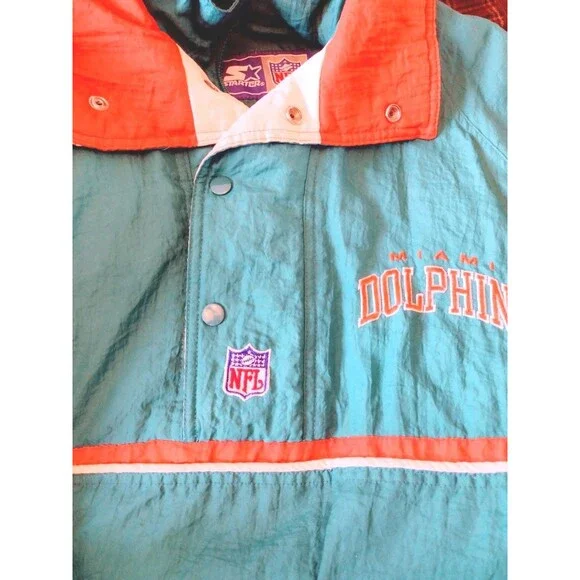 Vintage Starter Jacket NFL 90s Miami Dolphins Puffy Pullover Mens Large - Picture 15 of 16